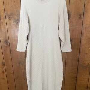 Free People Cream Textured Long Sleeve Midi Dress